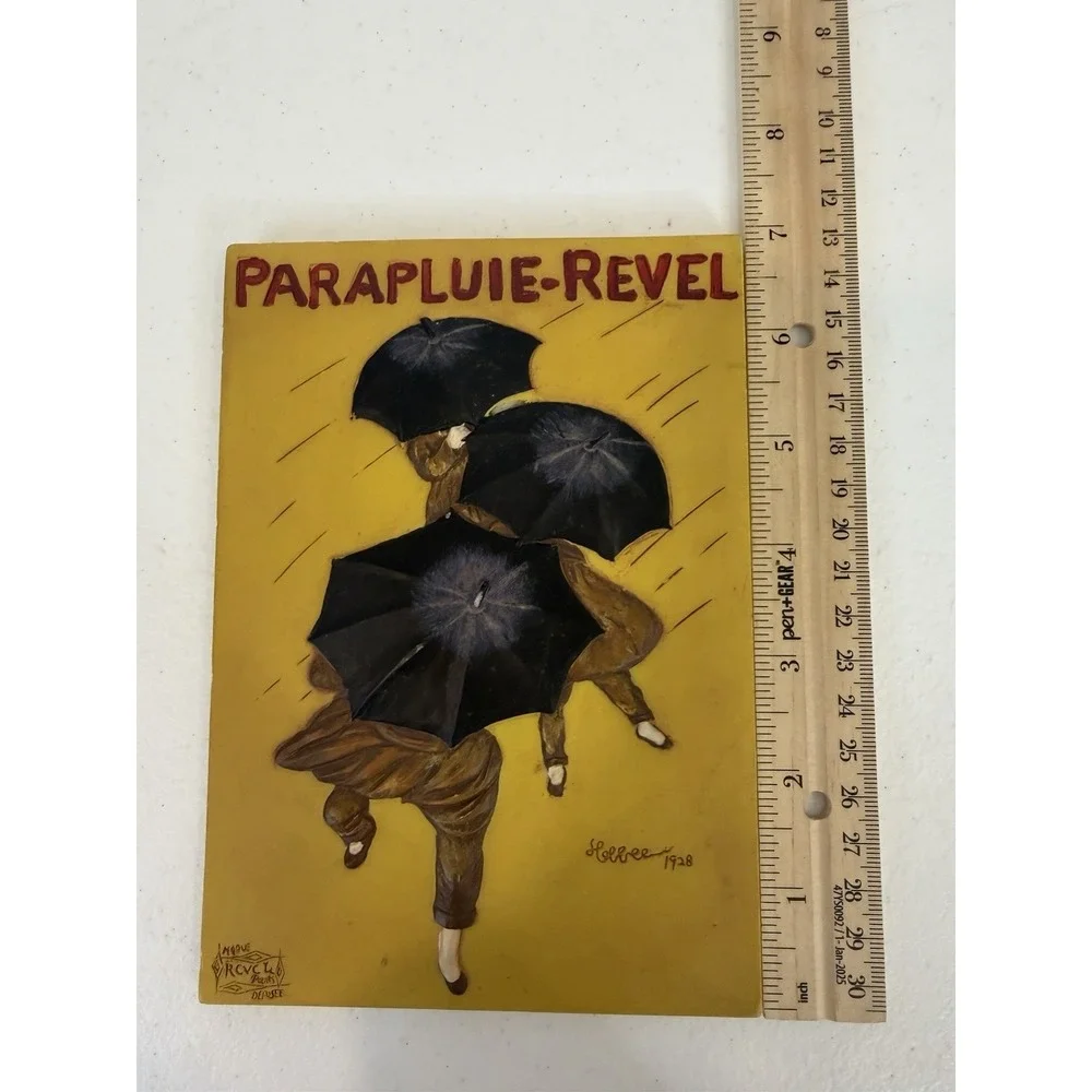 Vintage Parapluie Revel Art Deco Wall Plaque French Umbrella Dancers 5x7